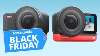 Insta 360 One R deal on a blue background