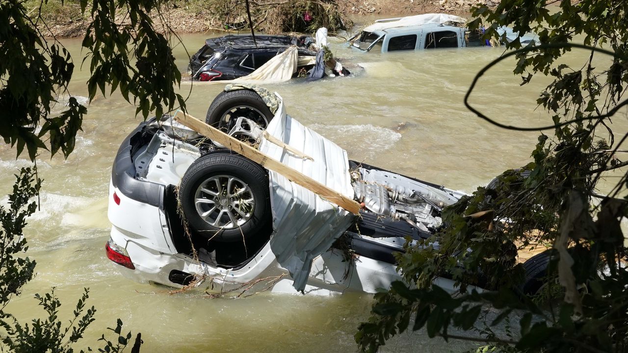 A flooded street in Waverly, Tennessee. 