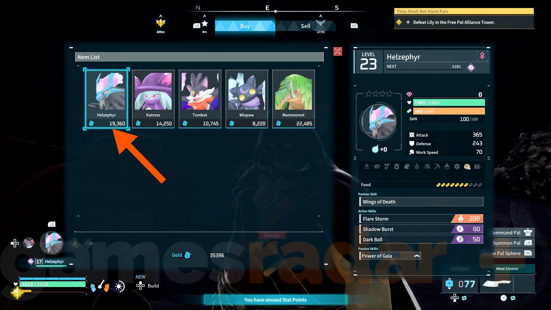 A Black Marketeer's inventory, showing one of the Palworld Flying Mounts for sale.