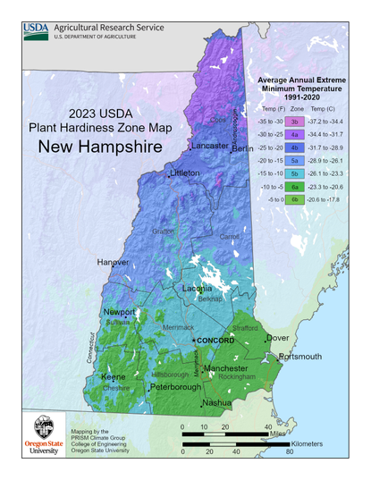 USDA Plant Hardiness Zone Map for New Hampshire