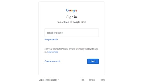 Google sign in pop up