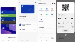 Screenshots zeigen verschiedene Bereiche von Samsung Wallet