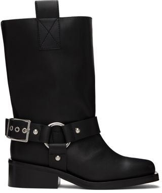 Black Mid Shaft Biker Boots