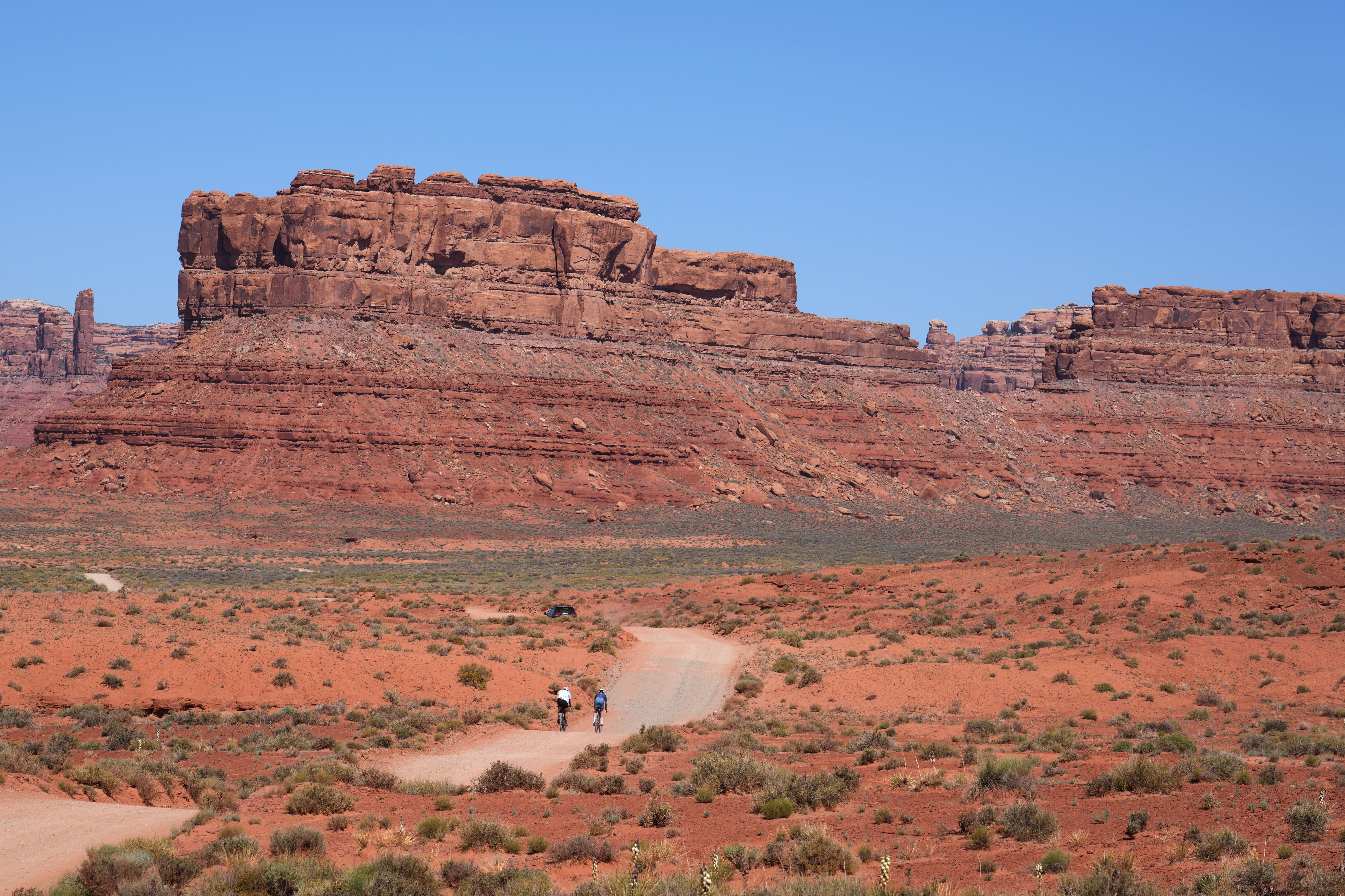  Bikers ride through the "Valley of the Gods" on April 22, 2026 in Bears Ears National Monument,