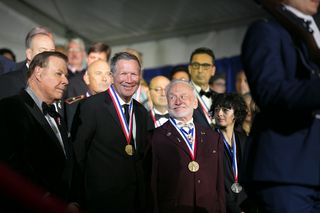 Buzz Aldrin and Ohio Gov. John Kasich, who ran for president in 2016, seemed quite chummy during the Ellis Island Medals of Honor awards on May 13, 2017.