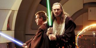 star wars episode 1 the phantom menace obi wan qui gon lightsabers drawn