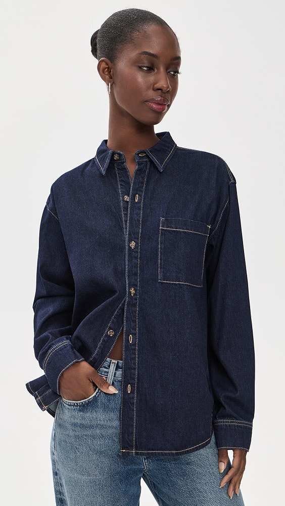 The Denim Oversized Button Down Shirt - Indigo1389