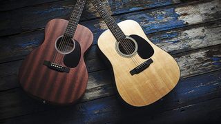 Martin Road Series acoustic guitars on wooden floor