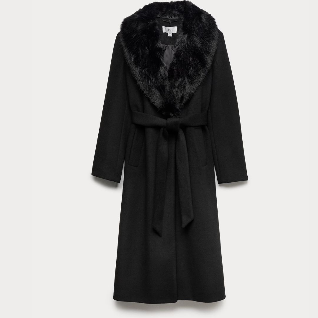 M&amp;amp;S, M&amp;amp;S Black Collared Faux Fur Trim Coat