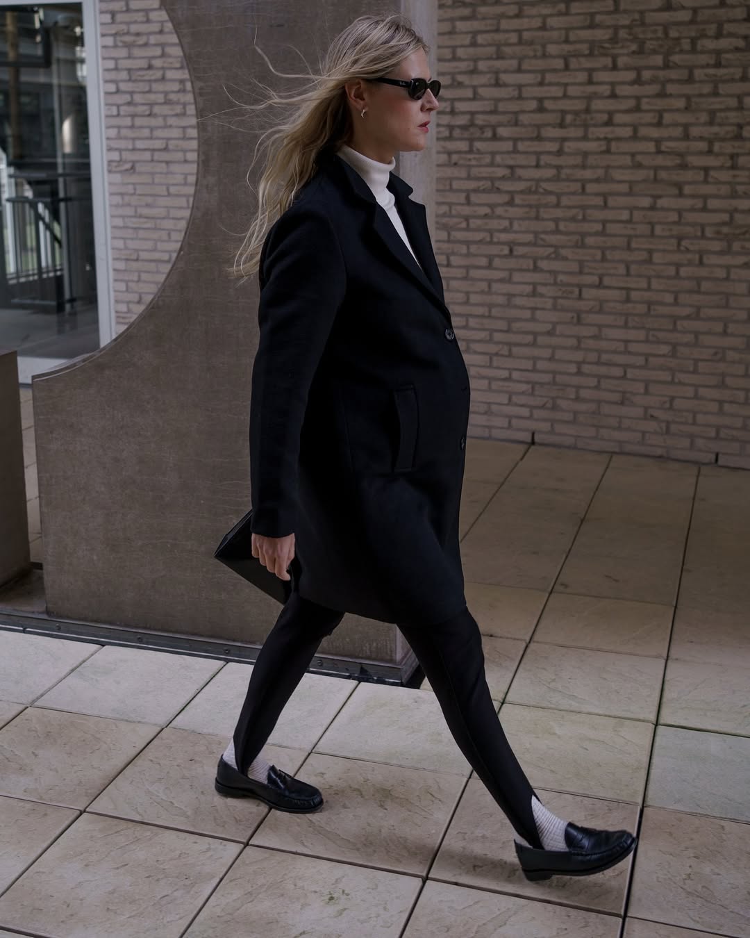 Linda wearing stirrup leggings