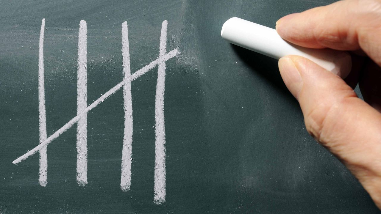 person making tally on chalkboard