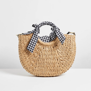 straw bag with gingham lining