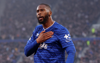 Beto of Everton celebrates scoring his team's first goal during the Premier League match between Everton and Chelsea at Hill Dickinson Stadium on March 21, 2026 in Liverpool, England. 