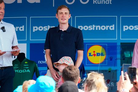 Danish racing cyclist Jonas Vingegaard greets fans in Glyngoere, Denmark on July 30, 2026 during the second stage of the PostNord Denmark Tour. The stage is 187.2 kilometers long and will run from Glyngoere to Skive on July 30, 2026. (Photo by Henning Bagger / Ritzau Scanpix / AFP) / Denmark OUT