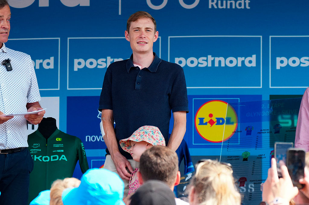 Danish racing cyclist Jonas Vingegaard greets fans in Glyngoere, Denmark on July 30, 2026 during the second stage of the PostNord Denmark Tour. The stage is 187.2 kilometers long and will run from Glyngoere to Skive on July 30, 2026. (Photo by Henning Bagger / Ritzau Scanpix / AFP) / Denmark OUT