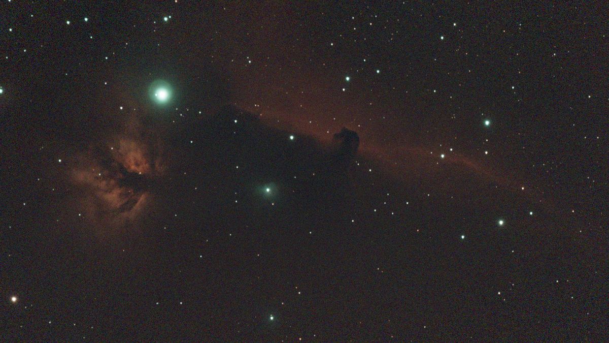 The Horsehead nebula photographed with the ZWO Seestar S50 smart telescope, no stacking