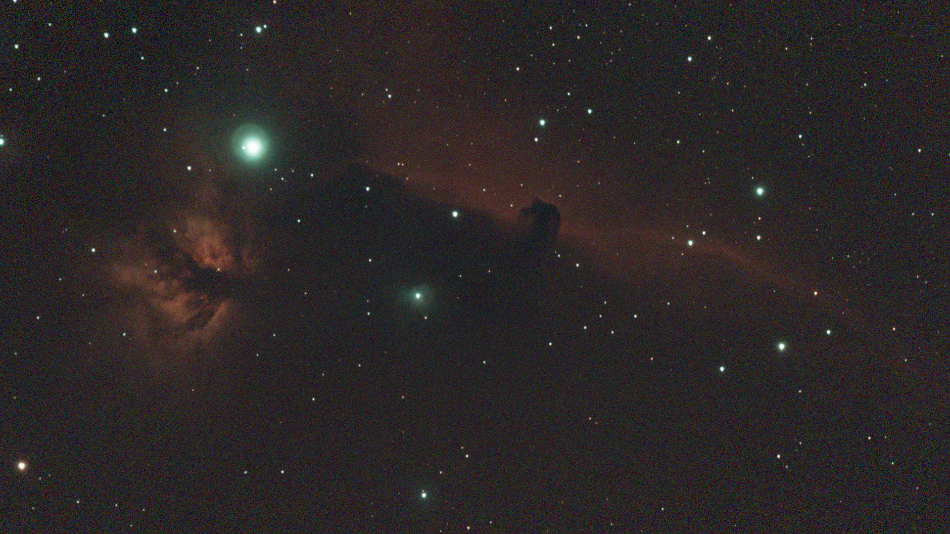 The Horsehead nebula photographed with the ZWO Seestar S50 smart telescope, no stacking