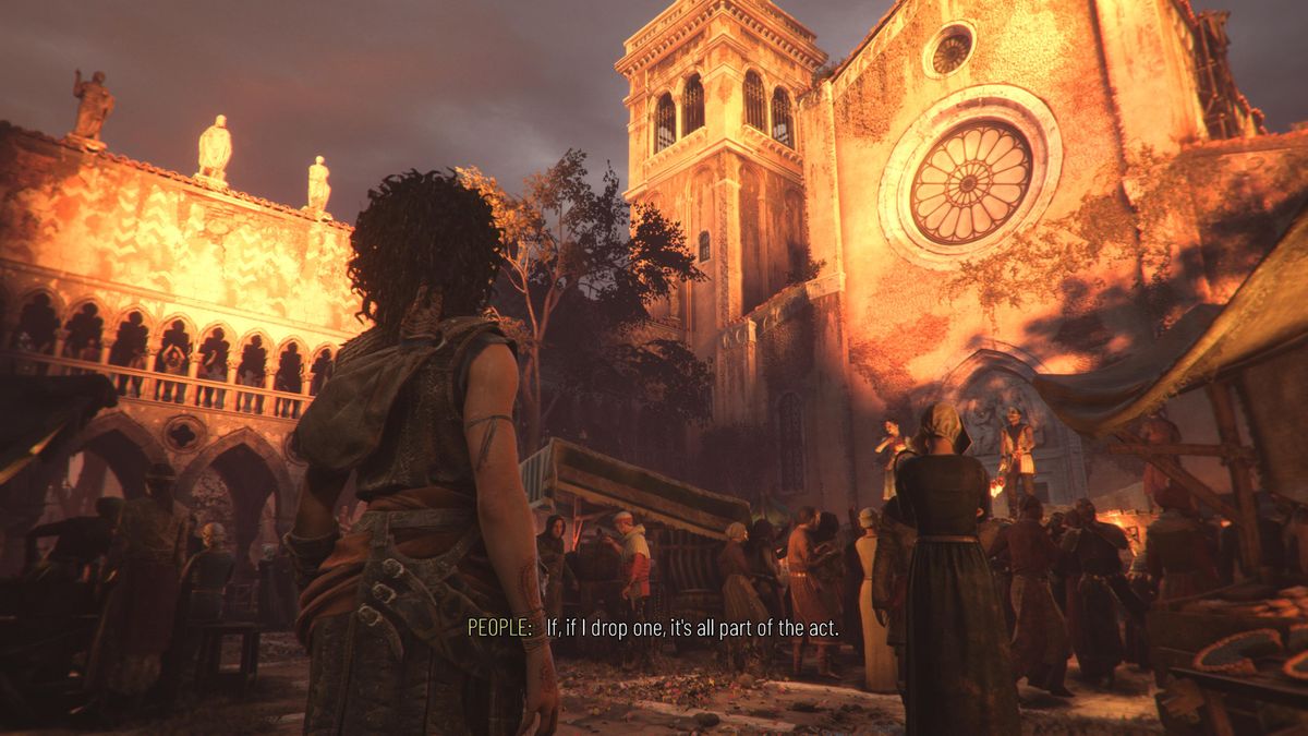 Screens from a fantasy video game set in ancient greek ruins