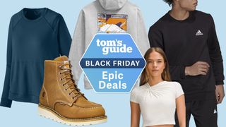 A comp image of apparel products on a background with the Tom's Guide deals badge added