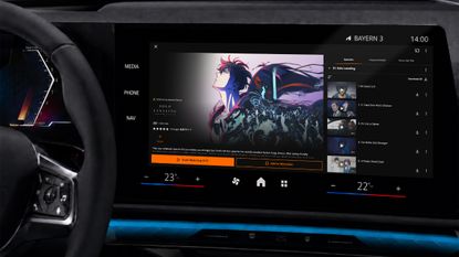 A Crunchyroll interface on a car screen