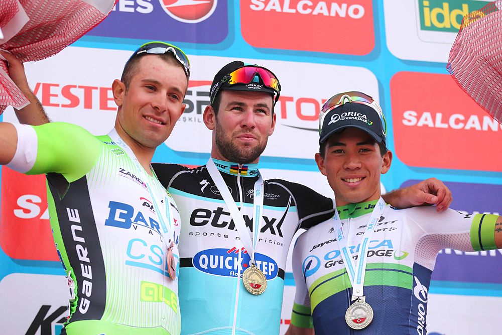 Mark Cavendish (Etixx-QuickStep) tops the podium in Tour of Turkey opener