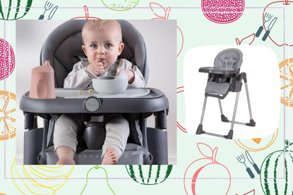 A collage of images of the Silver Cross Buffet highchair, featured in our guide to the best high chairs