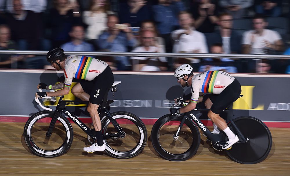 World Champions Bradley Wiggins and Mark Cavendish compete in the Six Day London