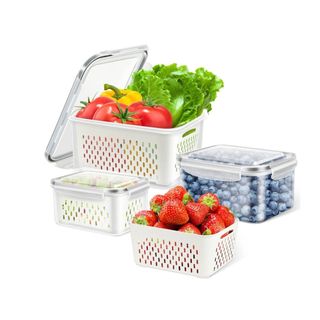 Four fruit and vegetable fridge organization boxes