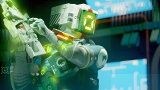 Marathon: Promotional art for Sentinel's UESC-style skin, showing them reloading a weapon over their shoulder.