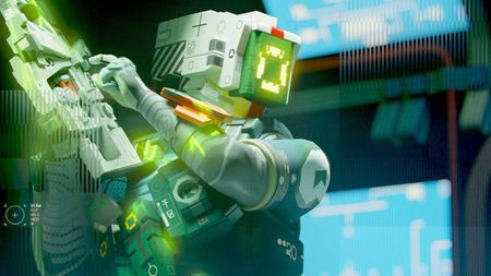 Marathon: Promotional art for Sentinel's UESC-style skin, showing them reloading a weapon over their shoulder.