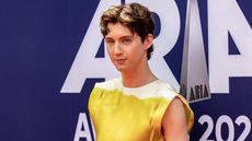 Troye Sivan on red carpet in yellow top