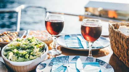 meal on table with wine