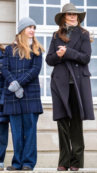 Queen Mary of Denmark wearing felt hat, velvet trousers and tailored coat on November 3 2024