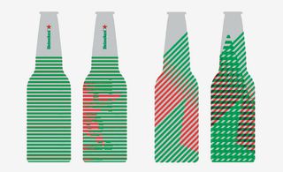 Four bottle designs with green and red stripes.