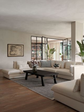 Neutral living room wth L-shaped sofa