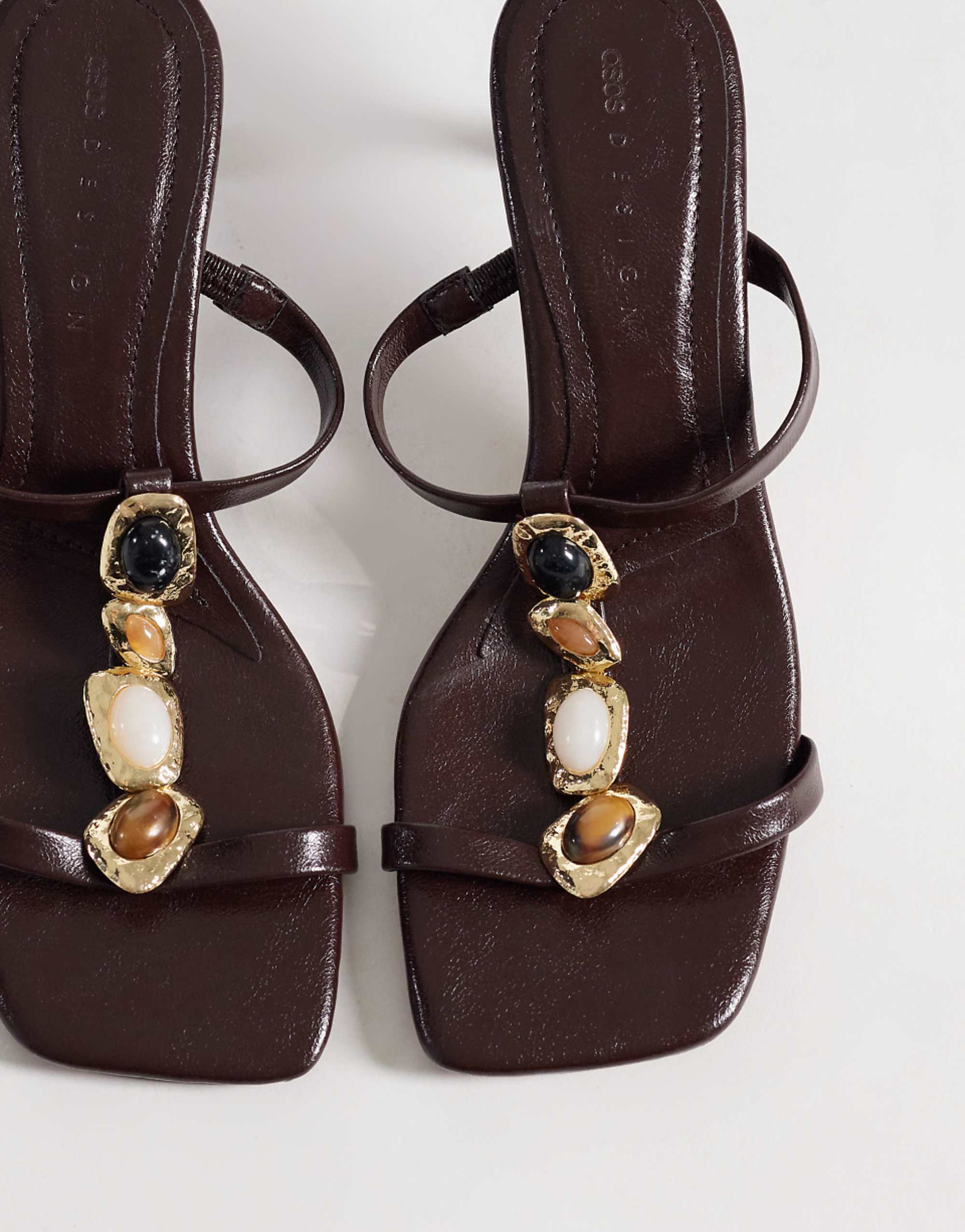 Asos Design Hercules Trim Detail Minimal Mid Heeled Mules in Chocolate