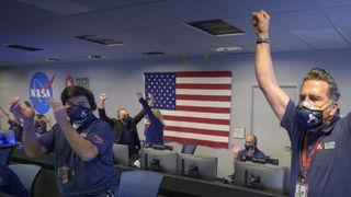 Nasa's Perseverance rover team celebrates touchdown on Mars