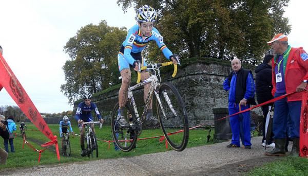 Belgium's Wout Van Aert catches a bit of air.