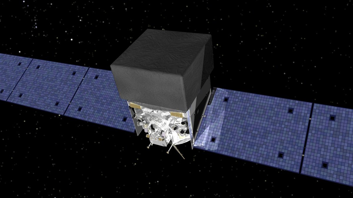 An artist concept of Fermi Gamma-ray Space Telescope in orbit.