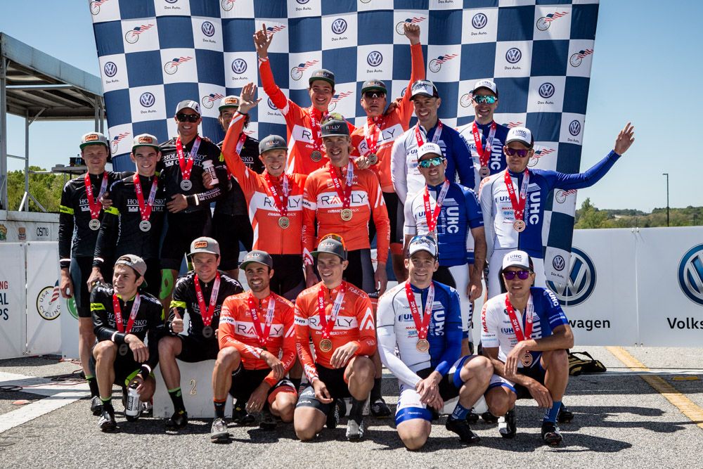 The mens team time trial podium.