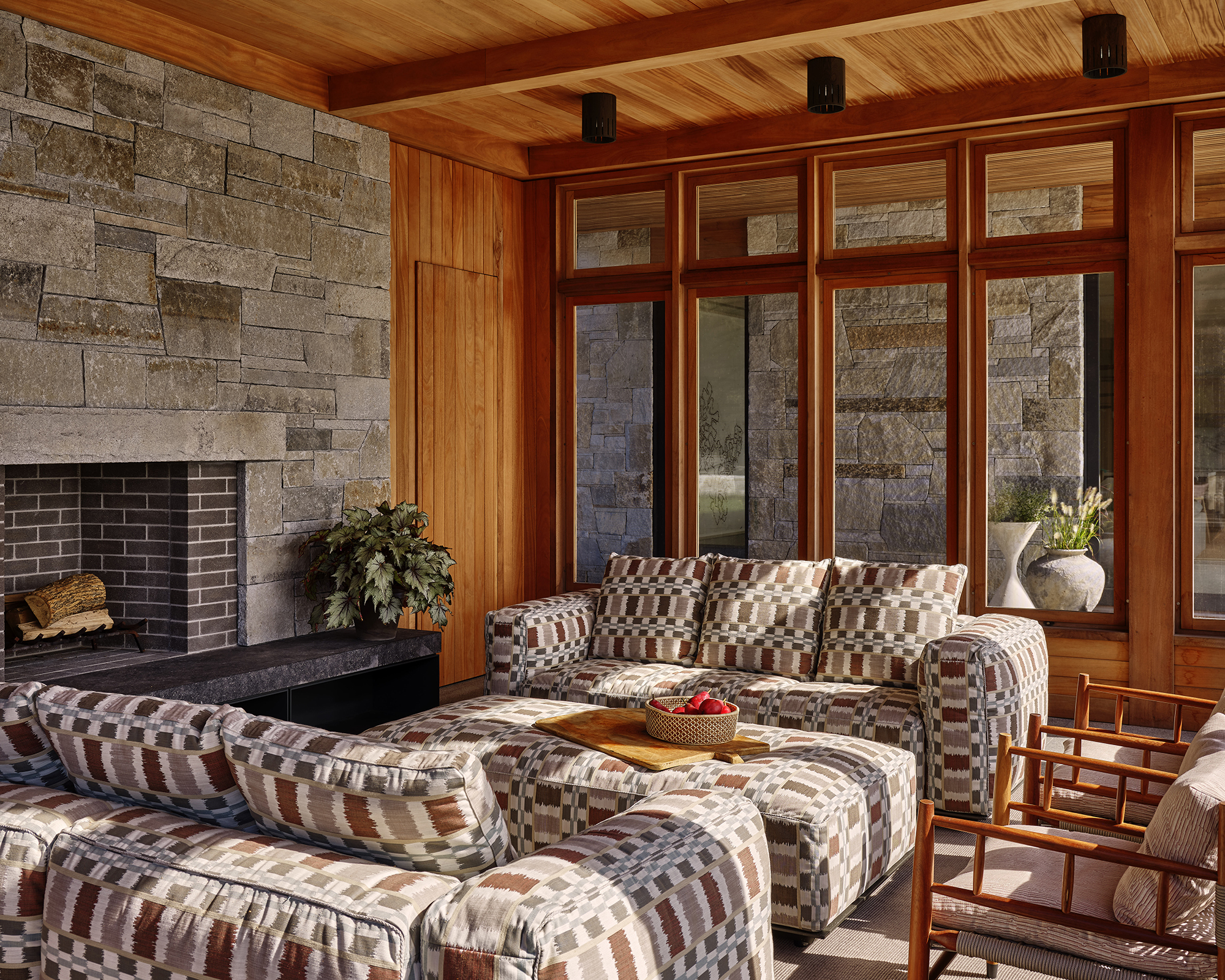 living room with brown sofas
