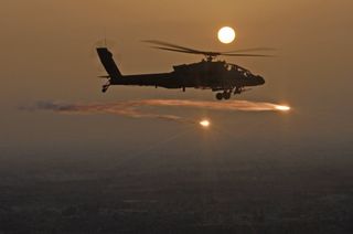 An Apache AH-64 helicopter conducts a mission in Iraq, April 2007.