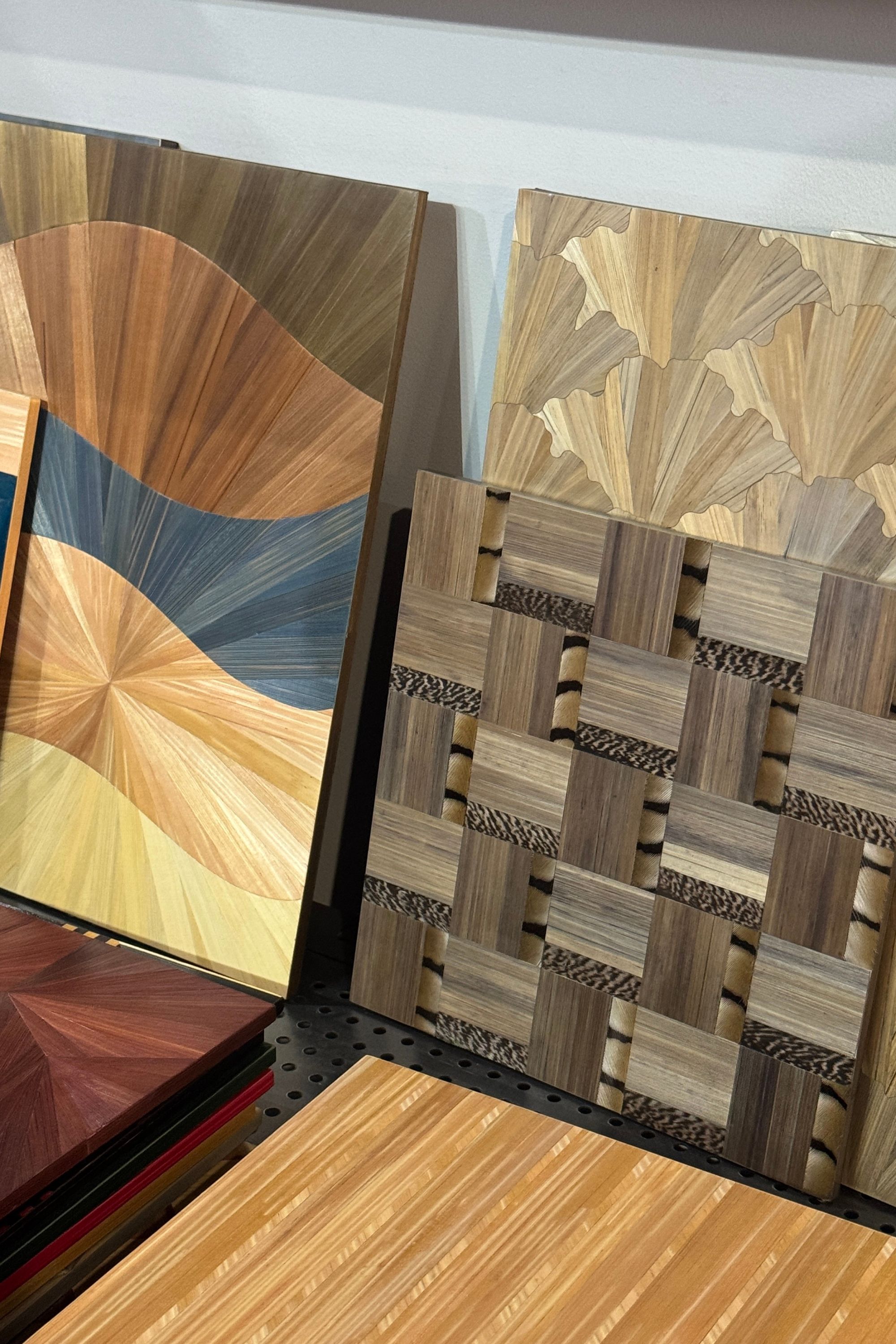 close up of straw marquetry samples at Paris Deco Off 2026