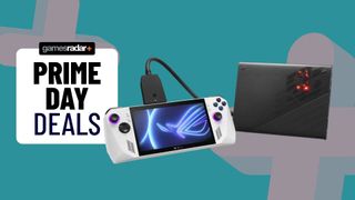 Asus ROG XG Mobile with ROG Ally connected next to Prime Day deals badge