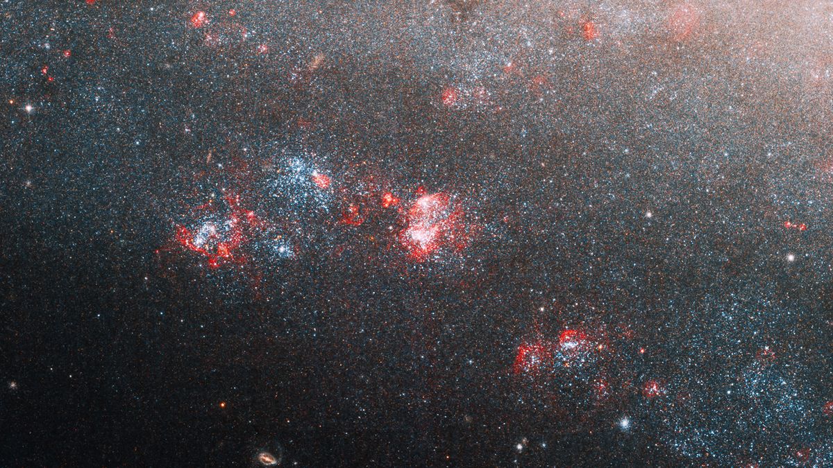 ينظر تلسكوب هابل بعمق في عين الإبرة في صورة المجرة الحلزونية القزمة