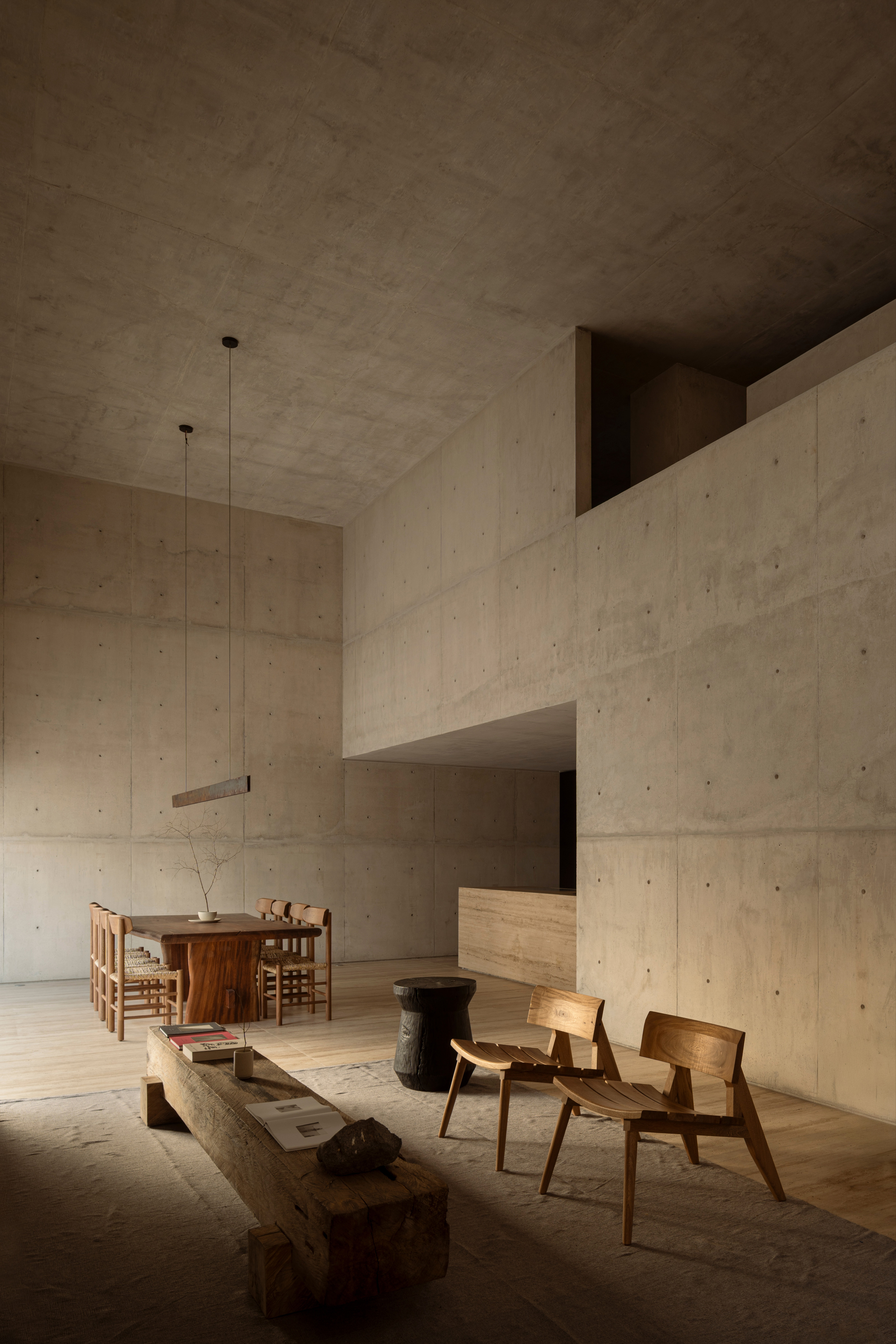 The double-height main living space with galleried study above