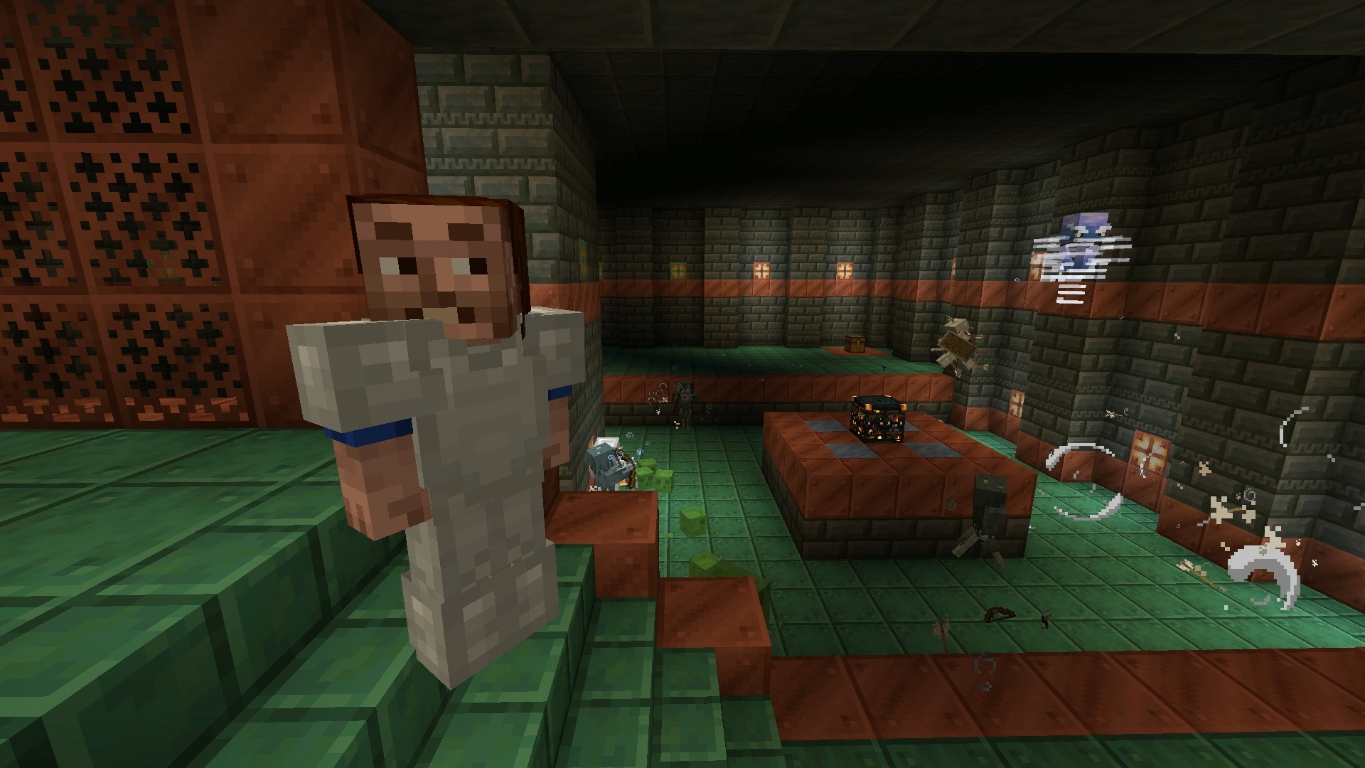 Minecraft 1.21 - a player stands in a Trial Chamber near some copper panes