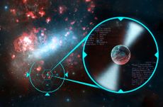 Artist&rsquo;s impression of newly discovered extra-galactic pulsar, PSR J0523-7125, within the Large Magellanic Cloud.