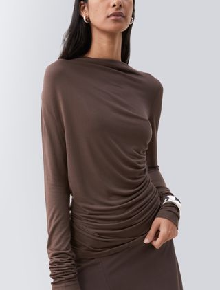 Iphis Draped Long Sleeve Top in Bracken - Bracken / Xxs