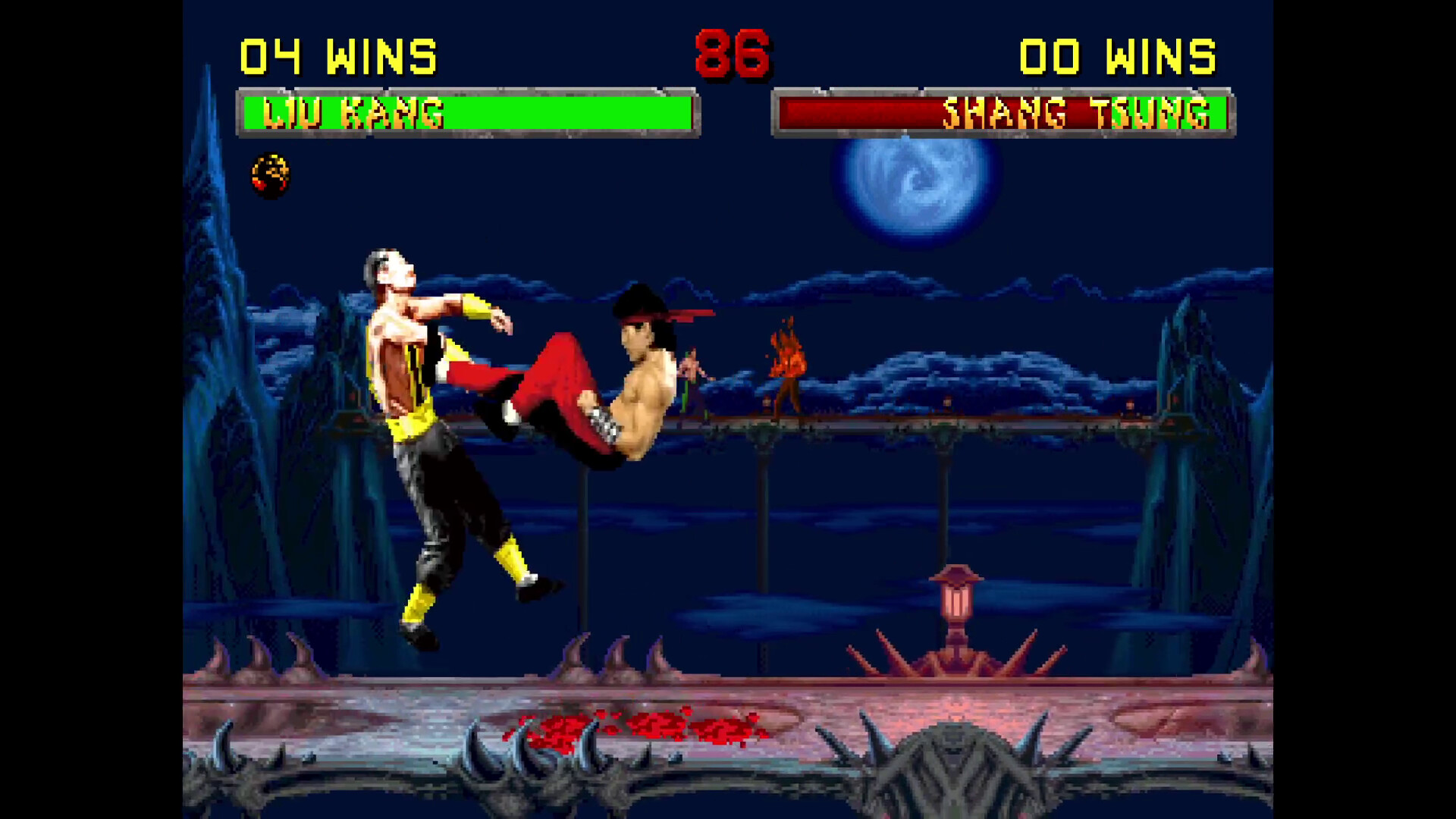 Mortal Kombat: Legacy Kollection screenshot of Liu Kang being kicked by Shang Tsung
